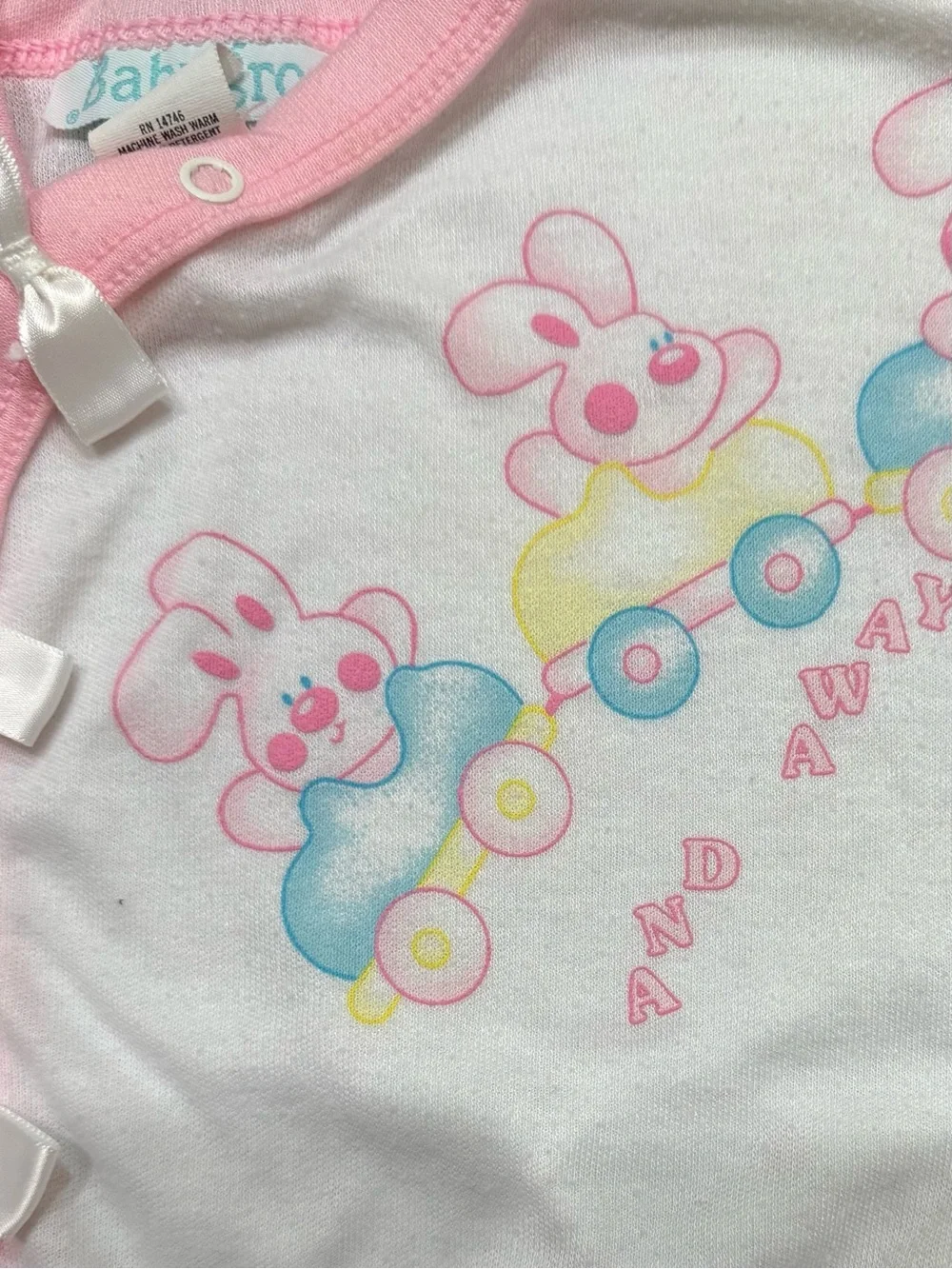 Vintage 90s Babygro Matching Set Shirt and Pants Baby Girl Bunnies Clouds